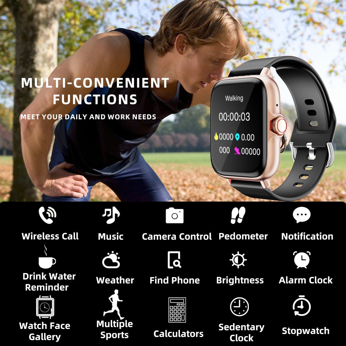 1.83'' Waterproof Smartwatch – Bluetooth Calling, Fitness Tracker for iOS & Android