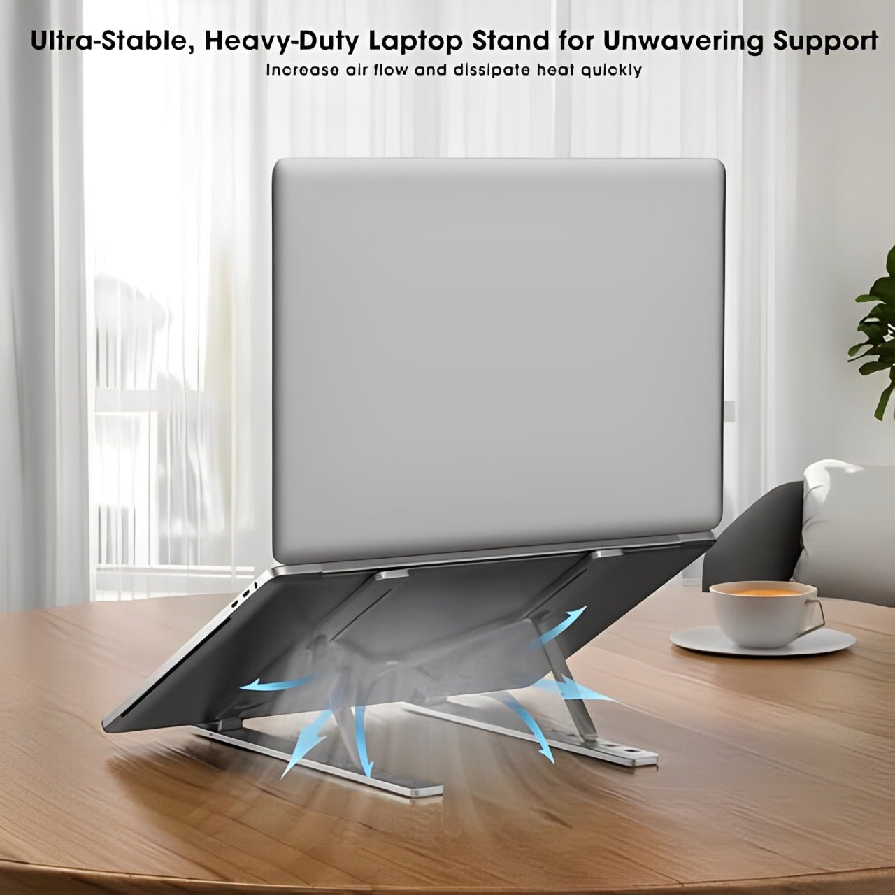 Silver Aluminum Laptop Stand | 7-Height Adjustable | Foldable & Portable