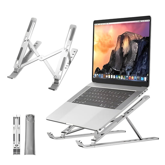 Silver Aluminum Laptop Stand | 7-Height Adjustable | Foldable & Portable