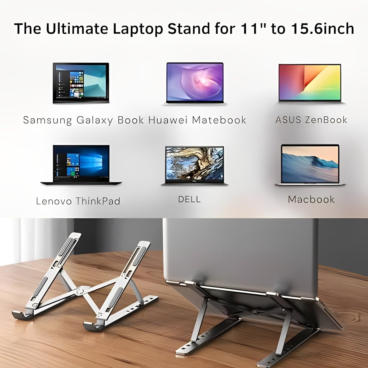 Silver Aluminum Laptop Stand | 7-Height Adjustable | Foldable & Portable