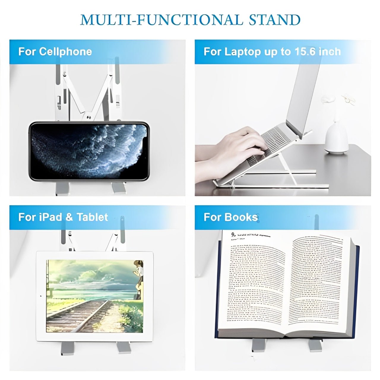 Silver Aluminum Laptop Stand | 7-Height Adjustable | Foldable & Portable