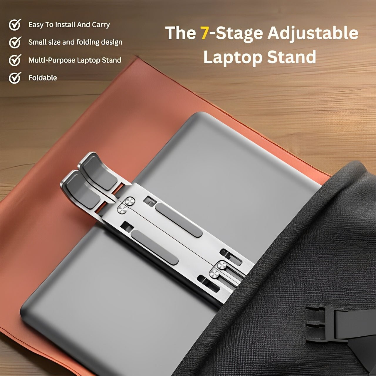 Silver Aluminum Laptop Stand | 7-Height Adjustable | Foldable & Portable