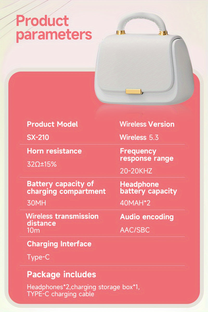 Handbag-Shaped Wireless Headset with ENC Noise Cancellation