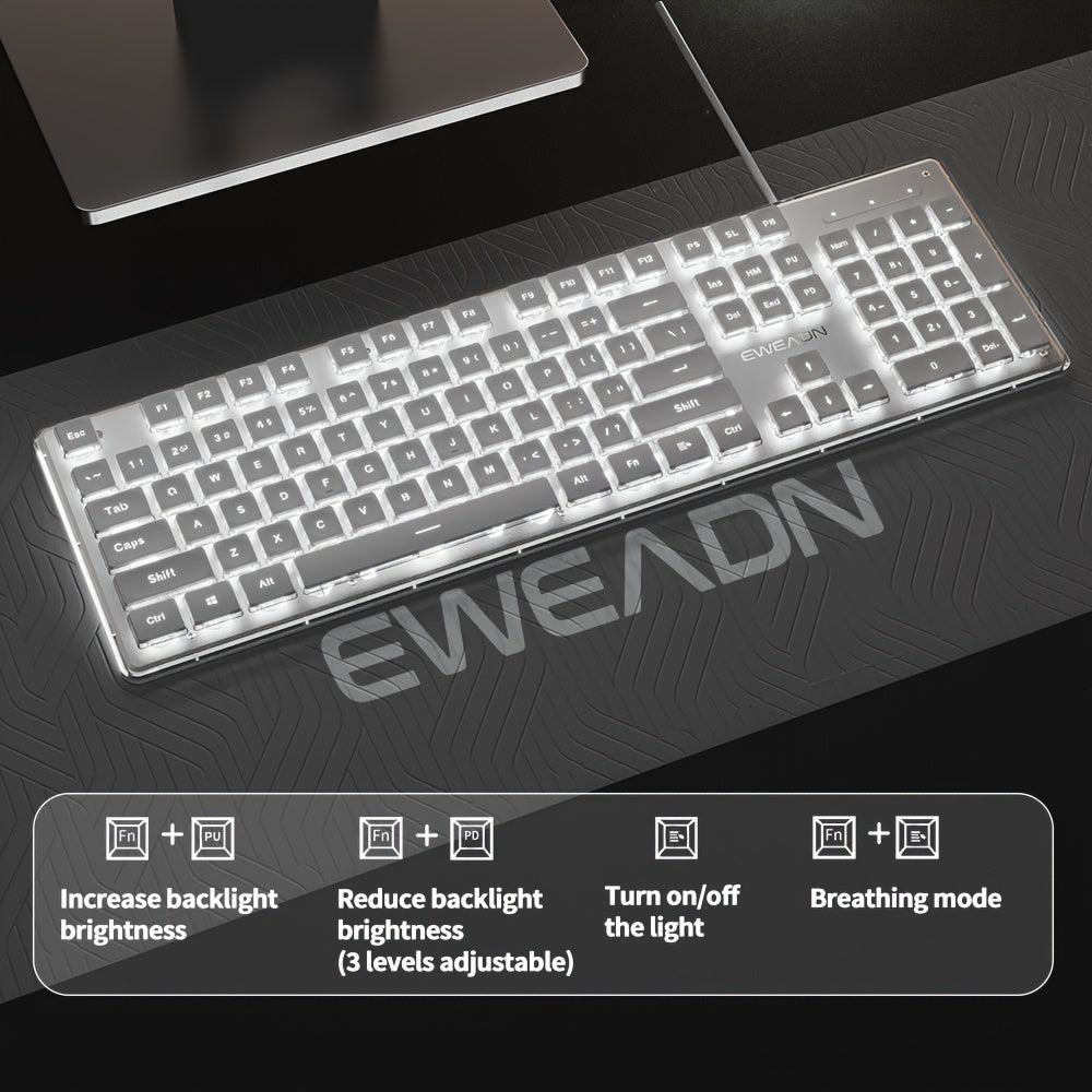 EWEADN Silent LED Gaming Keyboard – Ergonomic, USB Wired