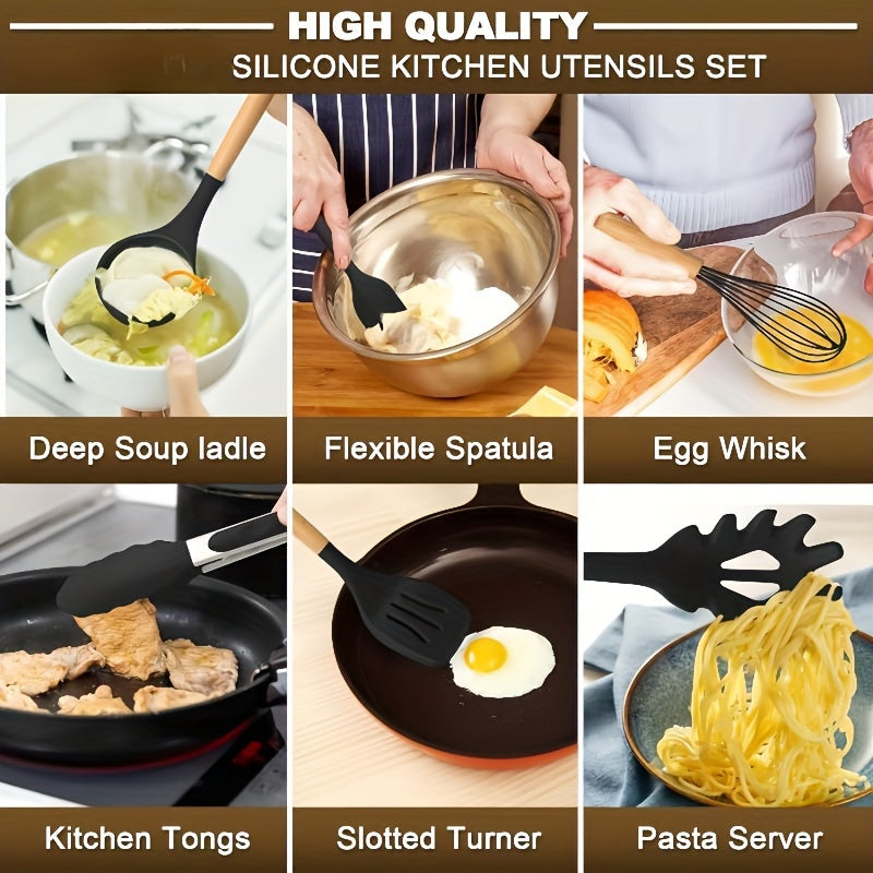 1 Set Premium Silicone Kitchen Utensil Set – Heat Resistant, Non-Stick, Durable Cooking