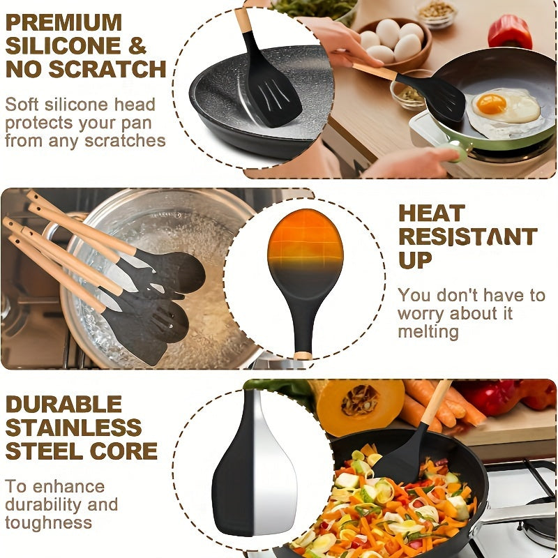 1 Set Premium Silicone Kitchen Utensil Set – Heat Resistant, Non-Stick, Durable Cooking